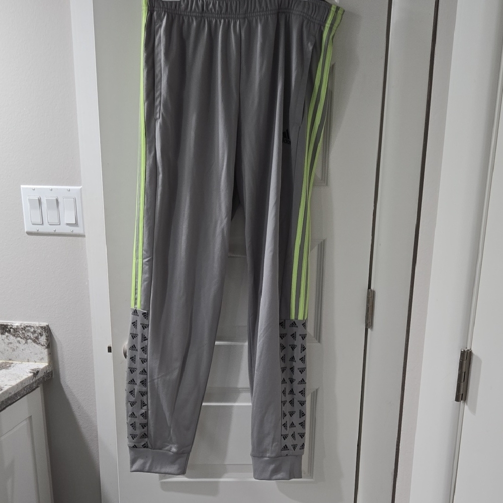 Adidas Gray Joggers with Neon Green Stripes